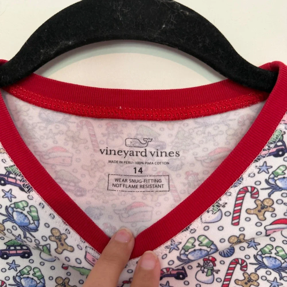 Vineyard Vines Kids Holiday Whale Pima Cotton Pajama‎ Set White Red Size 14